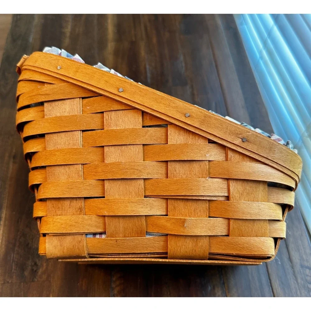 Longaberger 1997 Slant Top Basket with Plaid Liner and Plastic Protector Dresden